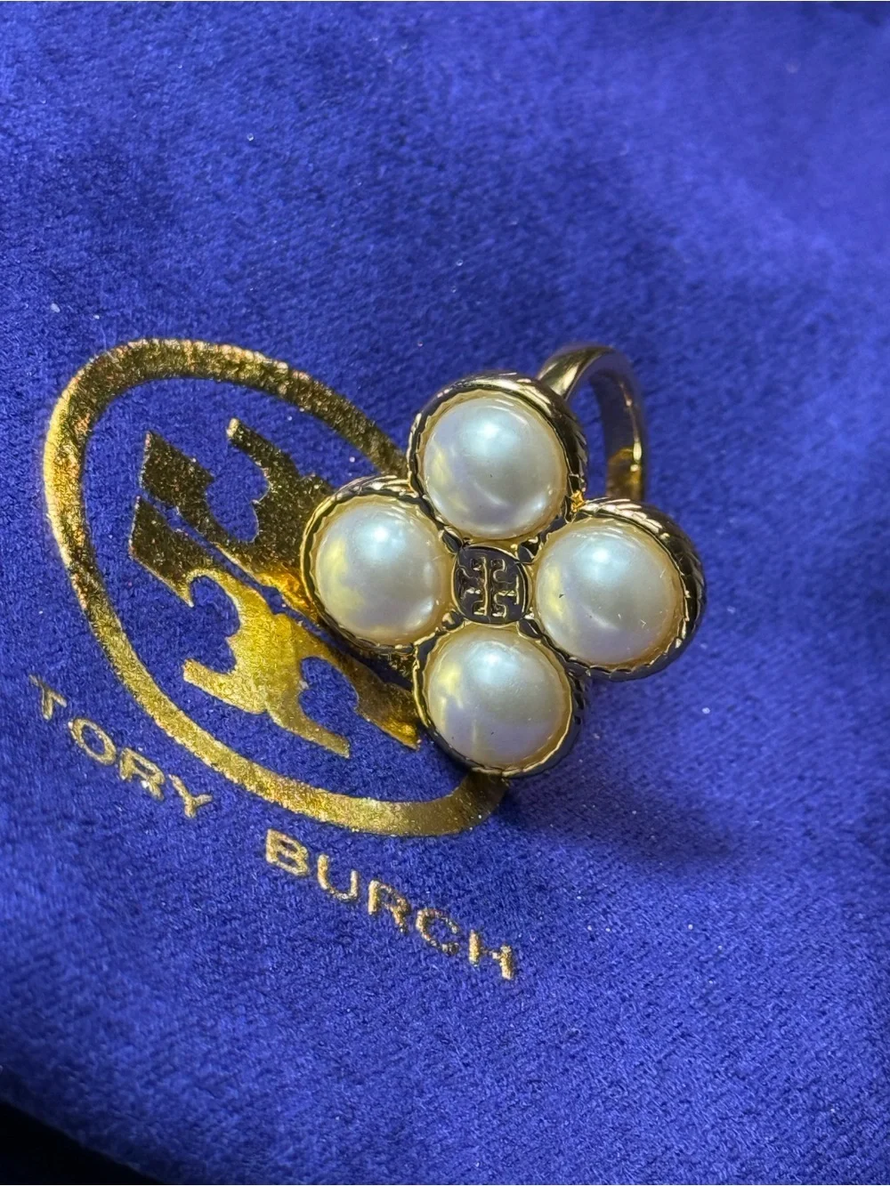 Tory Burch Gold-Tone Ring with White Pearl Cluster